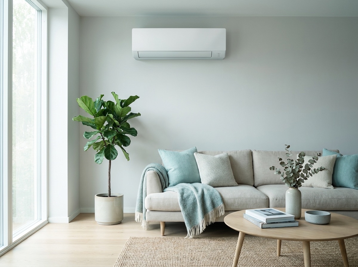 Wand-airco van 21 Graden in een moderne woonkamer