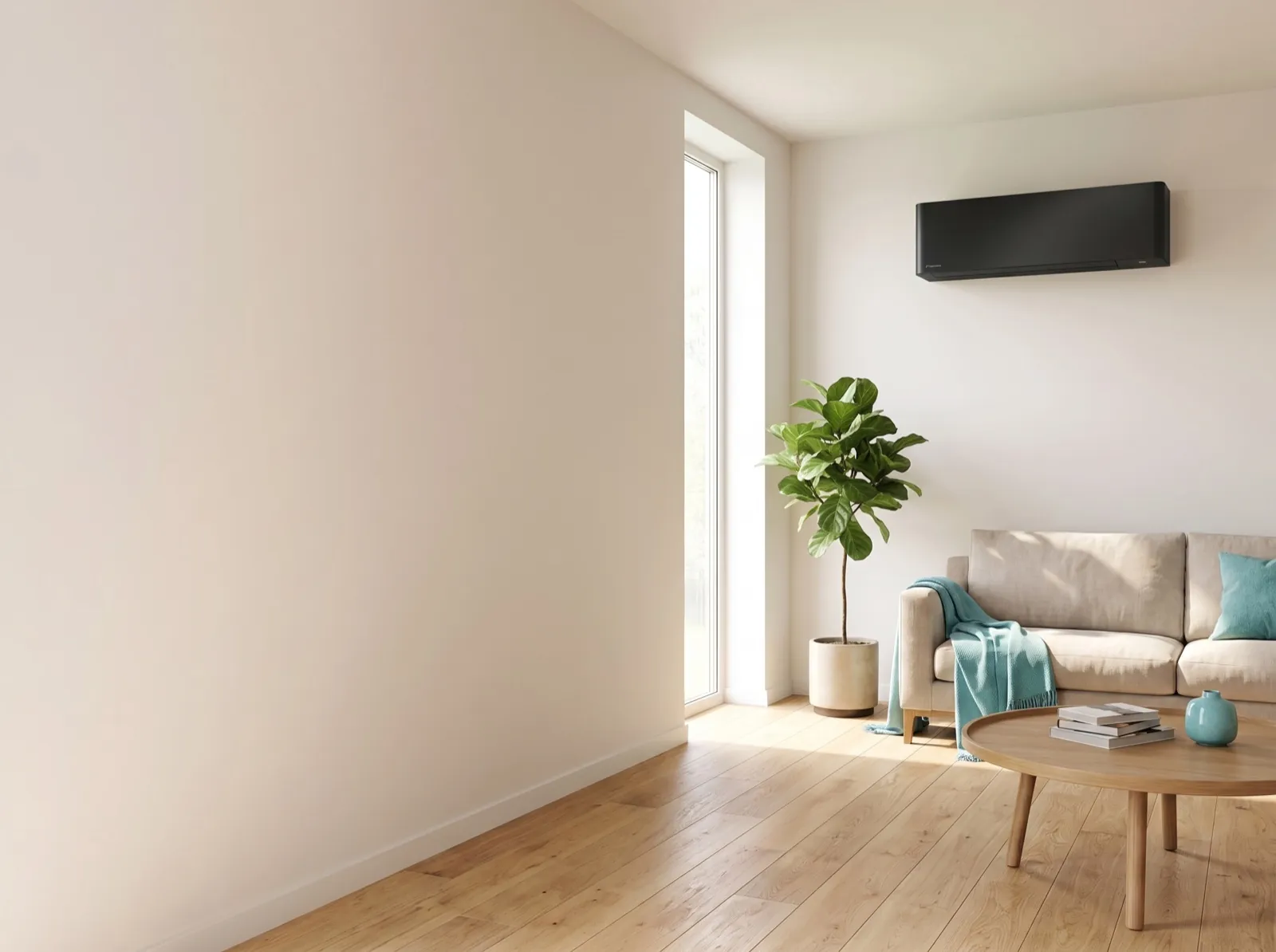 Airco aan de wand in een woonkamer