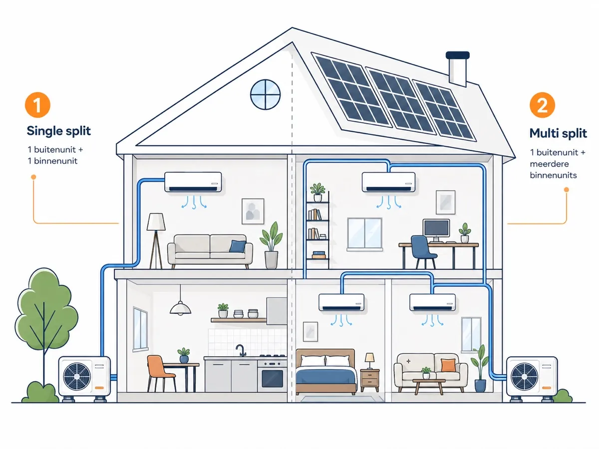 Verschil tussen een single split en een multi split airco