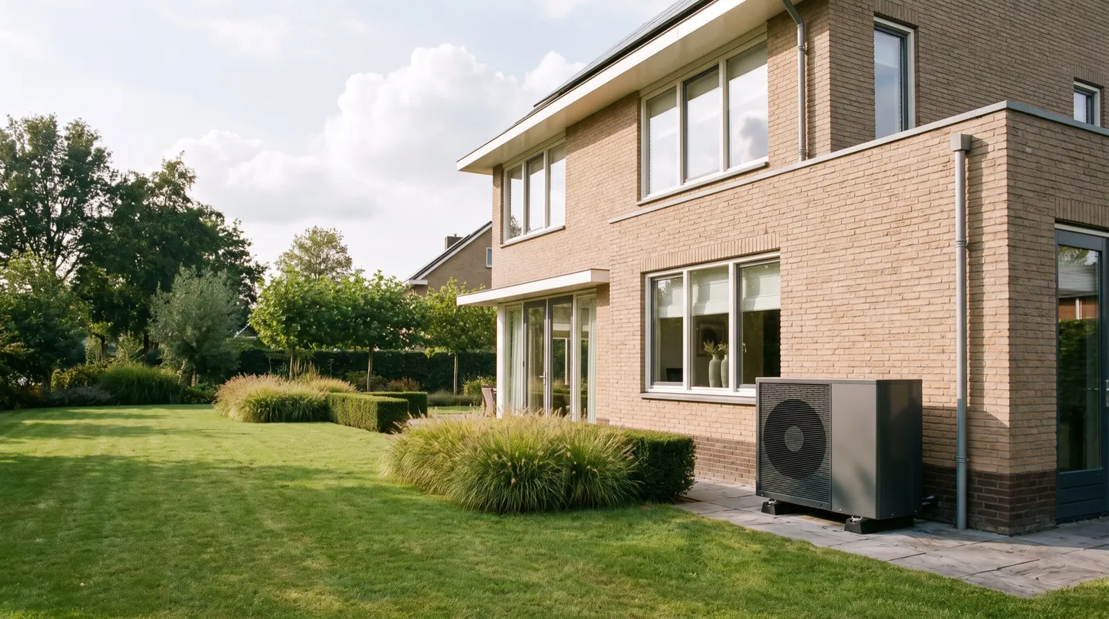Warmtepomp aan de buitengevel van een woning